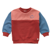 Speelse colourblock sweater in roze, terracotta en blauw uit de Club Chaos collectie van Sproet & Sprout.