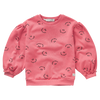 Warmroze meisjessweater met Club Chaos all-over print uit de Club Chaos collectie van Sproet & Sprout.