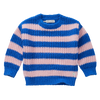 Gebreide meisjessweater in helder kobaltblauw met lichtroze strepen uit de Club Chaos collectie van Sproet & Sprout.