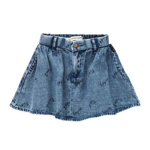 Denim rok met subtiele all-over SPRT-print uit de Club Chaos collectie van Sproet & Sprout.