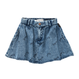 Denim rok met subtiele all-over SPRT-print uit de Club Chaos collectie van Sproet & Sprout.