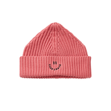 Koraalroze ribgebreide beanie voor meisjes uit de Club Chaos collectie van Sproet & Sprout.