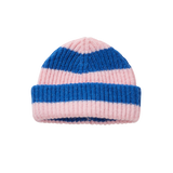 Gestreepte beanie voor meisjes in lichtroze en kobaltblauw uit de Club Chaos collectie van Sproet & Sprout.