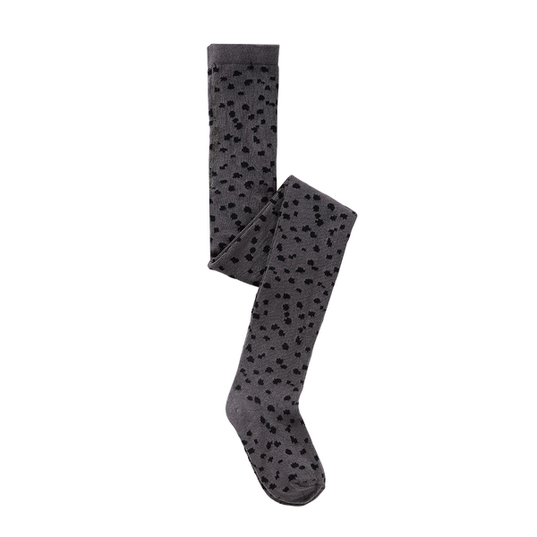 Donkergrijze broekkousen met subtiele zwarte animal print uit de Club Chaos collectie van Sproet & Sprout.