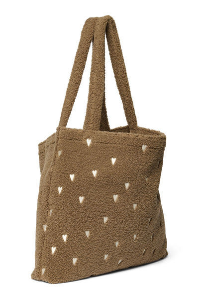 Teddy mom bag met hartjes van Studio Noos in bruin | Studio Noos - Teddy Hearts Mom Bag - Brown Hearts - verkrijgbaar bij Little Fashion Addict