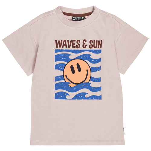 Lila grijs jongens T-shirt met Waves & Sun print van Tumble ’n Dry | Coral Reef T-shirt van Tumble 'n Dry - Verkrijgbaar bij Little Fashion Addict