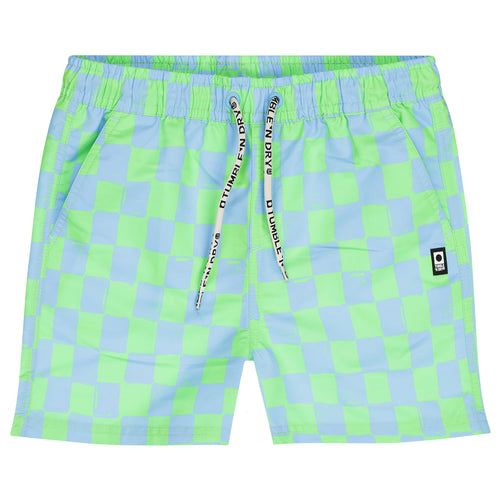 Groen-blauwe jongens zwembroek met ruitpatroon van Tumble ’n Dry | Manaus Zwemshort van Tumble 'n Dry - verkrijgbaar bij Little Fashion Addict
