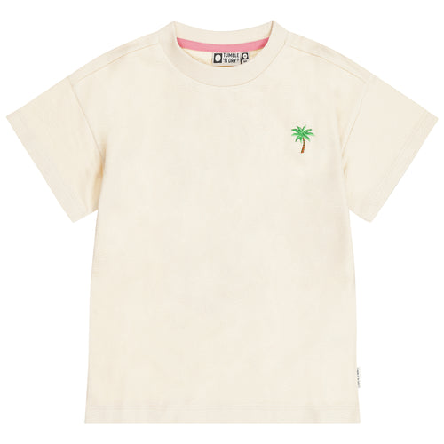 Ivoorkleurig meisjes T-shirt met palmprint van Tumble ’n Dry | Maringa T-shirt Tumble 'n Dry - verkrijgbaar bij Little Fashion Addict