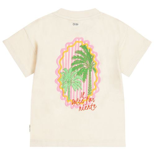 Ivoorkleurig meisjes T-shirt met palmprint van Tumble ’n Dry | Maringa T-shirt Tumble 'n Dry - verkrijgbaar bij Little Fashion Addict