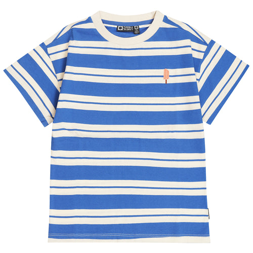 Felblauw gestreepte jongens T-shirt met ijsje van Tumble ’n Dry | Nautic T-shirt van Tumble 'n Dry - Verkrijgbaar bij Little Fashion Addict