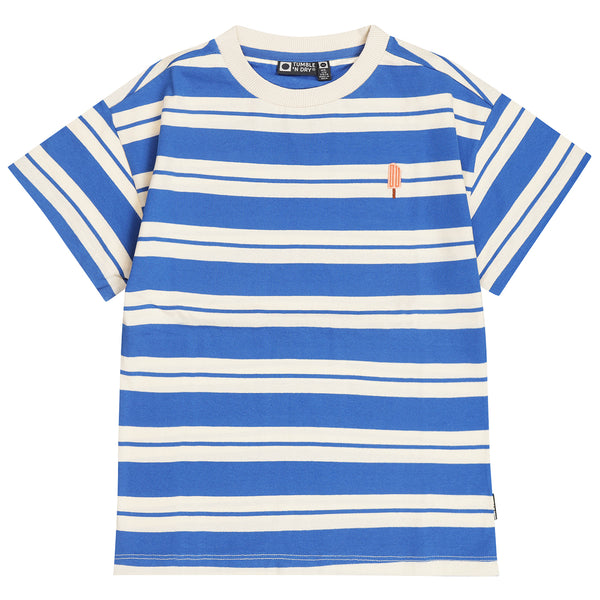 Felblauw gestreepte jongens T-shirt met ijsje van Tumble ’n Dry | Nautic T-shirt van Tumble 'n Dry - Verkrijgbaar bij Little Fashion Addict