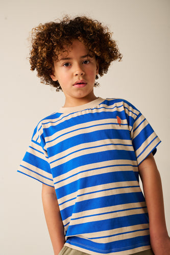 Felblauw gestreepte jongens T-shirt met ijsje van Tumble ’n Dry | Nautic T-shirt van Tumble 'n Dry - Verkrijgbaar bij Little Fashion Addict