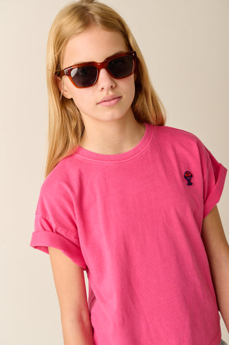 Fuchsia meisjes T-shirt met geborduurd ijsje van Tumble 'n Dry | Rouen Deux T-shirt Tumble 'n Dry - verkrijgbaar bij Little Fashion Addict