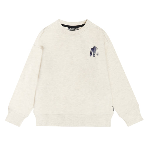 Gebroken witte jongenssweater met surfprint van Tumble ’n Dry | Seashore sweatshirt Off White Melange van Tumble 'n Dry - verkrijgbaar bij Little Fashion Addict