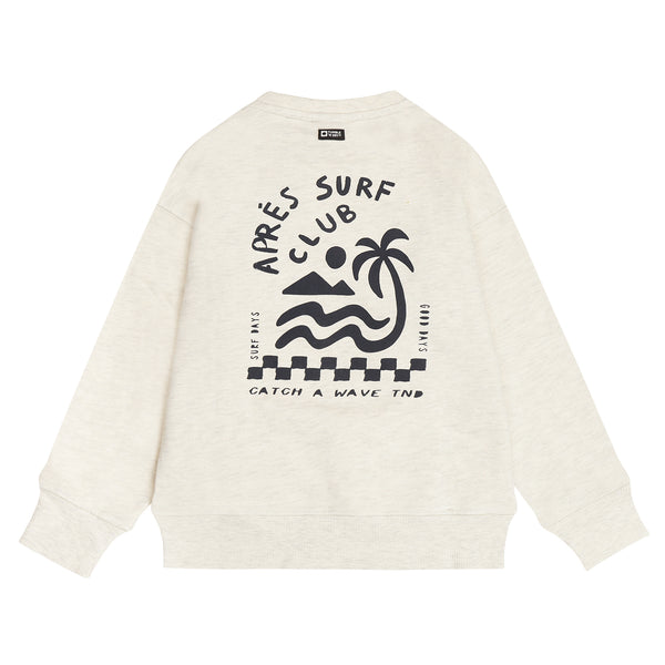 Gebroken witte jongenssweater met surfprint van Tumble ’n Dry | Seashore sweatshirt Off White Melange van Tumble 'n Dry - verkrijgbaar bij Little Fashion Addict
