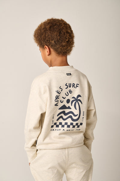 Gebroken witte jongenssweater met surfprint van Tumble ’n Dry | Seashore sweatshirt Off White Melange van Tumble 'n Dry - verkrijgbaar bij Little Fashion Addict