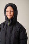 Donkerblauwe Tumble ’n Dry Hannover winterjas voor jongens met groene voering | Ontdek Tumble 'n Dry bij Little Fashion Addict