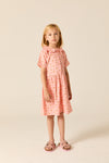 Roze jurkje van Wander & Wonder met aardbeienprint en Peter Pan kraag voor meisjes. | Aria Dress Pink Strawberry Check | Verkrijgbaar bij Little Fashion Addict