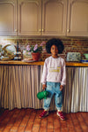 Lila sweater voor jongens en meisjes van Wander & Wonder met W&W's Lemonade-print en citroenen op de voorkant. | Ontdek Wander & Wonder bij Little Fashion Addict