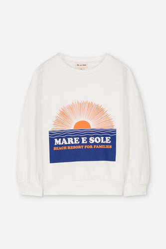 Witte oversized sweater met 'Mare e Sole' print voor jongens en meisjes vanaf 4 jaar, van het merk We Are Kids. Verkrijgbaar bij Little Fashion Addict.