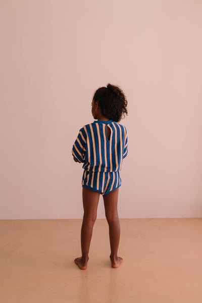 Combi Romy Dolce Vita Stripes | Playsuit met blauwe en roze strepen en elastische taille | Little Fashion Addict