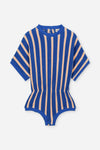 Combi Romy Dolce Vita Stripes | Playsuit met blauwe en roze strepen en elastische taille | Little Fashion Addict
