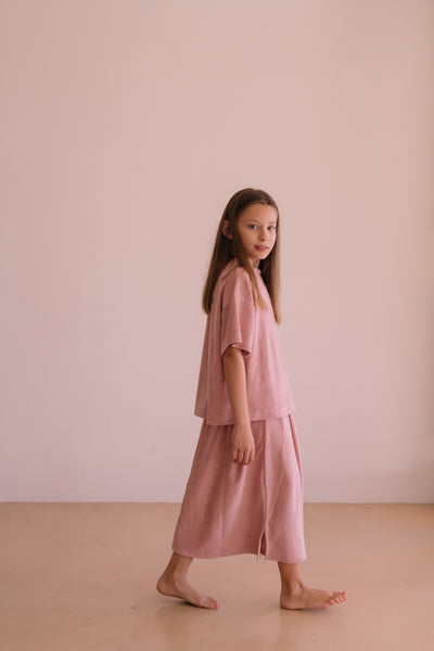 Jupe Lee Blush | lange lichtroze badstof rok van We Are Kids | Verkrijgbaar bij Little Fashion Addict