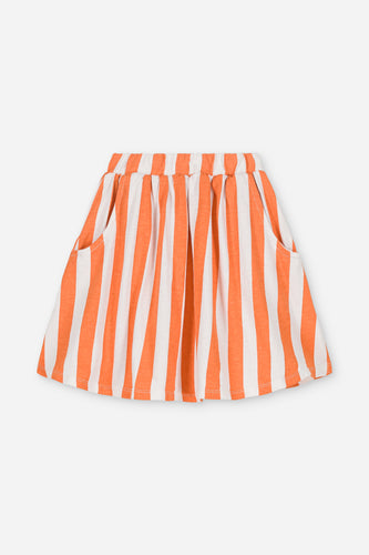 We Are Kids rok Oda Orange Stripes – Vrolijke rok voor meisjes in oranje en witte strepen, gemaakt van biologisch katoen | Verkrijgbaar bij Little Fashion Addict