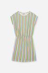 Dress Suzy Happy Stripes van We Are Kids | Luchtige zomerjurk van We Are Kids met pastel strepen en comfortabele pasvorm. | Verkrijgbaar bij Little Fashion Addict