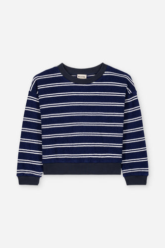 Sweat Nat Navy Stripes | Gestreepte sweater in badstof donkerblauw voor jongens We Are Kids | Verkrijgbaar bij Little Fashion Addict