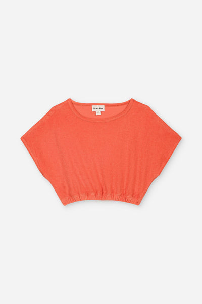 Top Bree Shiny Coral | zachte crop top in badstof koraal oranje voor meisjes We Are Kids | Verkrijgbaar bij Little Fashion Addict