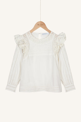 Kledingmerk: By-Bar - Girls fashion brand - Girls Demi Blouse - Kleur: Off White - Van 4 tot 12 jaar beschikbaar bij littlefashionaddict.com