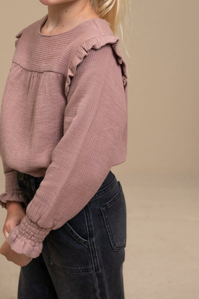 Little Fashion Addict - By-Bar - Girls fashion brand - Girls Mila Gauze Blouse in dusty lilac - Van 4 tot 10 jaar beschikbaar bij Little Fashion Addict