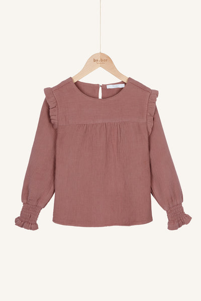 Little Fashion Addict - By-Bar - Girls fashion brand - Girls Mila Gauze Blouse in dusty lilac - Van 4 tot 10 jaar beschikbaar bij Little Fashion Addict