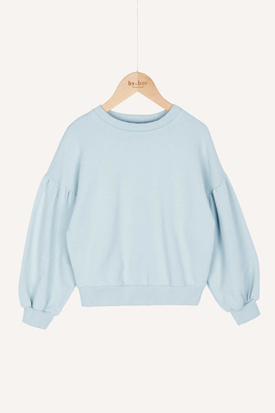 Kledingmerk: By-Bar - Girls fashion brand - Girls Aisa Sweater - Kleur: Fresh Sky (lichtblauw) - Van 4 tot 12 jaar beschikbaar bij littlefashionaddict.com