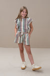 Kledingmerk: By-Bar - Girls fashion brand - Girls Wanda Stripe Short - Gestreepte short met strepen in pastelkleuren - Van 4 tot 12 jaar beschikbaar bij littlefashionaddict.com