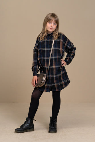 Little Fashion Addict - By-Bar - Girls fashion brand - Girls Check Dress - Donkerblauw ruitdesign - Van 4 tot 12 jaar beschikbaar bij Little Fashion Addict