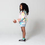 Littlefashionaddict - Gosoaky Blue Bird - Korte gestreepte regenjas met kap voor meisjes - Vanaf maat 86 tot maat 152 - Meisjesmode - Verkrijgbaar bij Littlefashionaddict.com