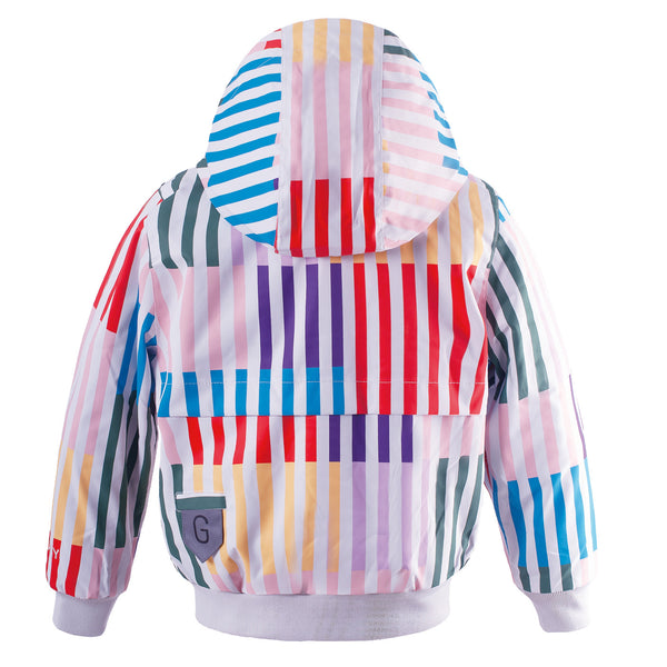 Littlefashionaddict - Gosoaky Blue Bird - Korte gestreepte regenjas met kap voor meisjes - Vanaf maat 86 tot maat 152 - Meisjesmode - Verkrijgbaar bij Littlefashionaddict.com