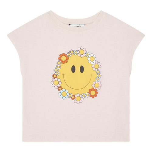 Hundred Pieces - Organic Cotton FlowerSmile T-shirt - Kleur: Lichtroze  - Meisjesmode - Zomercollectie 2023 - Verkrijgbaar bij Littlefashionaddict.com