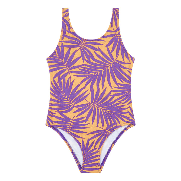 Hundred Pieces - Badpak met print van palmbomen - Kleur: Paars en oranje - Meisjesmode - Zomercollectie 2023 - Verkrijgbaar bij Littlefashionaddict.com