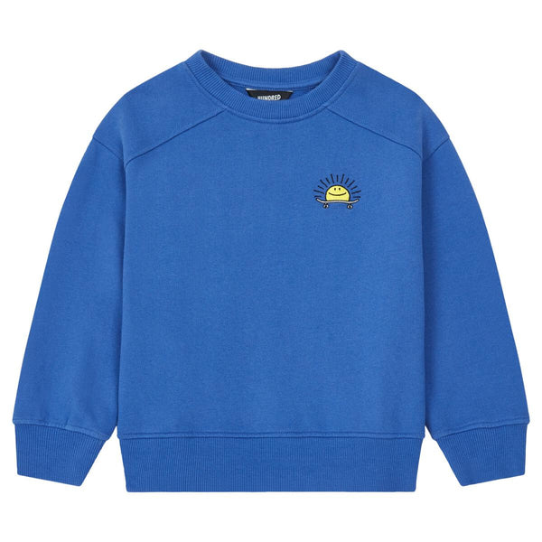 Hundred Pieces - Organic Cotton Shobu Happy Sweatshirt - Kleur: Azure Blue - Sweater voor jongens - Zomercollectie 2023 - Jongensmode - Verkrijgbaar bij Littlefashionaddict.com