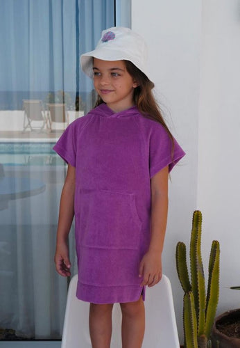 Hundred Pieces - Organic Terry Cloth Hoodie Dress - Kleur: Paars - Jurk met kap - Meisjesmode - Zomercollectie 2023 - Verkrijgbaar bij Littlefashionaddict.com