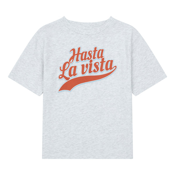 Hundred Pieces - Organic Cotton T-shirt - Vintage Print: Hasta La Vista - Kleur: Light Eather Grey - Jongensmode - Zomercollectie 2022 - Verkrijgbaar bij Littlefashionaddict.com