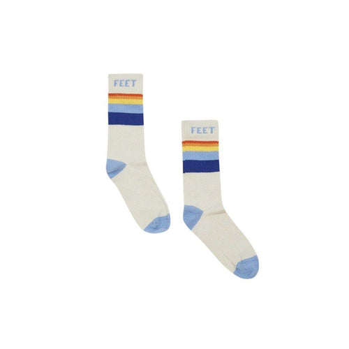 Little Fashion Addict - Hundred Pieces - Pack van 2 paar sokken voor jongens - Wit en blauw met tekst 'Thank Youth' en tekst 'Funky Feet'