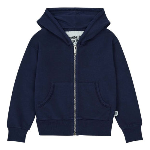 Hundred Pieces - Organic Cotton Zip-Up Hoodie Navy Blue - Jongensmode - Zomercollectie 2022 - Kleur: Donkerblauw - Verkrijgbaar bij Littlefashionaddict.com