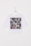 INDEE - Belgische modemerk - Witte T-shirt met halflange mouwen en print Between- verkrijgbaar bij littlefashionaddict.com