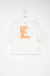 INDEE - Belgische modemerk - Las Vegas Messag T-shirt wit met oranje tekst - verkrijgbaar bij littlefashionaddict.com