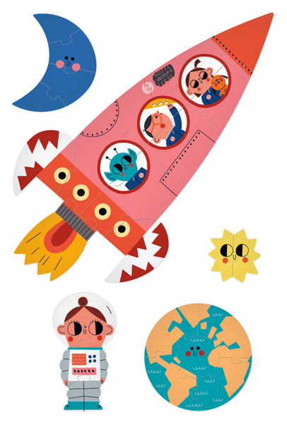Londji  Kinderpuzzel - Set van 5 puzzels - Valentina in Space - Voor kids vanaf 3 jaar - Verkrijgbaar bij Littlefashionaddict.com