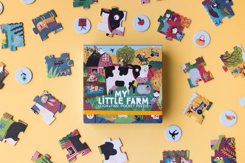 Londji Kinderpuzzel - Pocket Puzzel 24 stukken en observatiespel - My Little Farm - Voor kids vanaf 3 jaar - Verkrijgbaar bij Littlefashionaddict.com